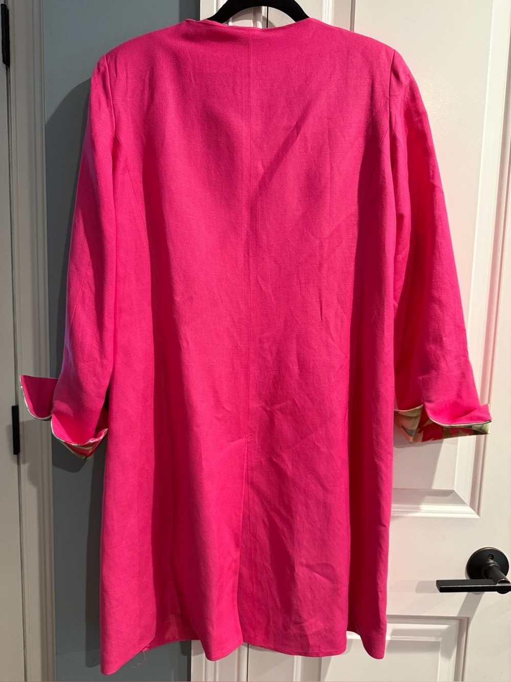David N. Bright Pink Long Blazer or Lightweight Coat w/ Floral Cuff Vintage - Picture 2 of 8